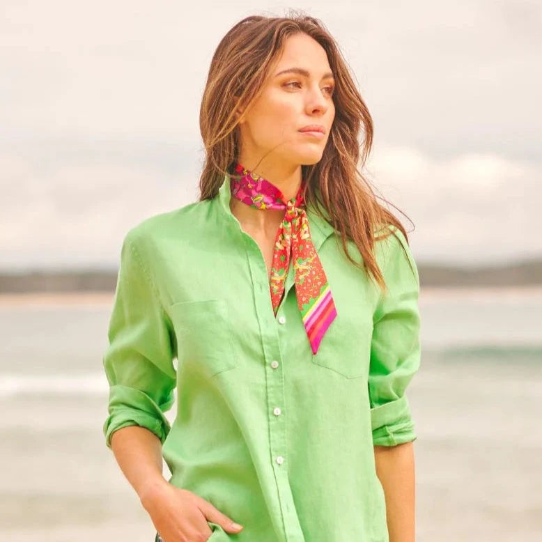 The Girlfriend Relaxed Linen Shirt - Green Apple