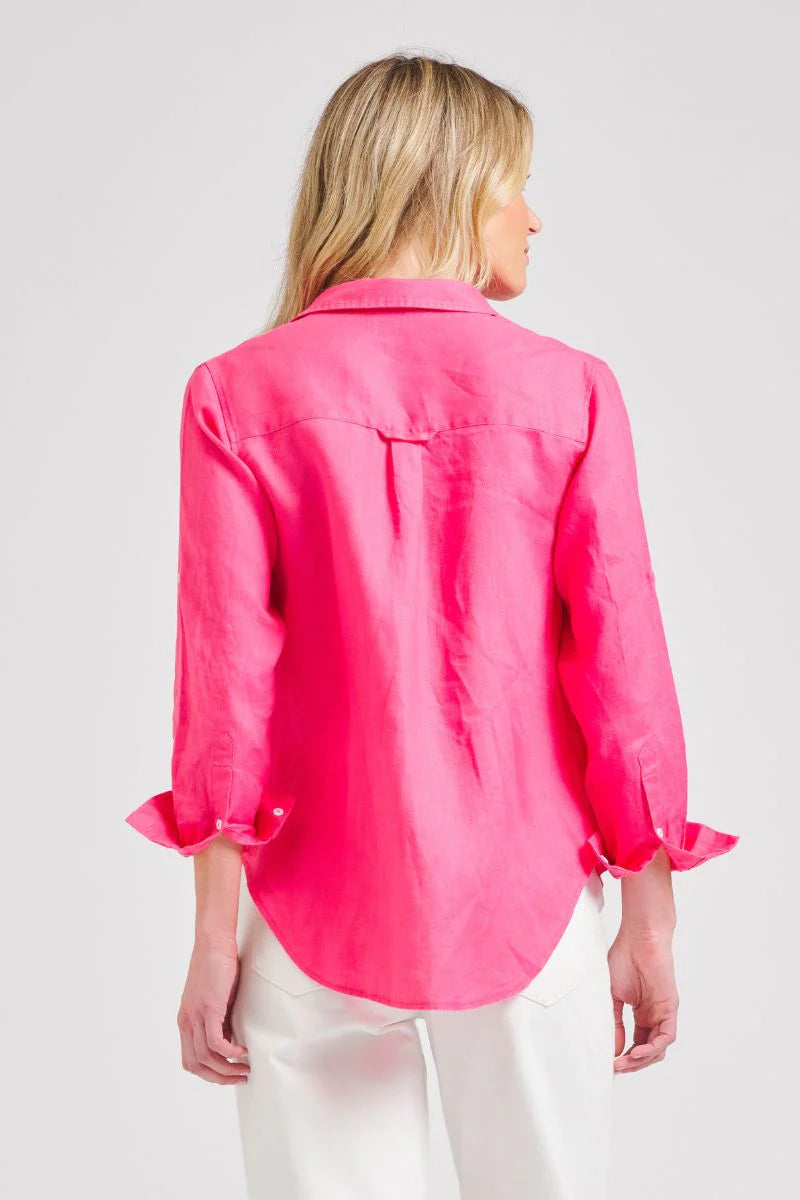 The Girlfriend Relaxed Linen Shirt - Raspberry