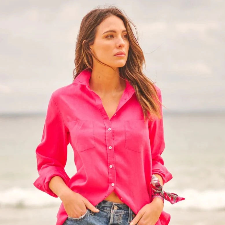 The Girlfriend Relaxed Linen Shirt - Raspberry