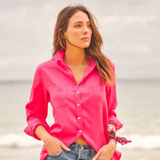 The Girlfriend Relaxed Linen Shirt - Raspberry