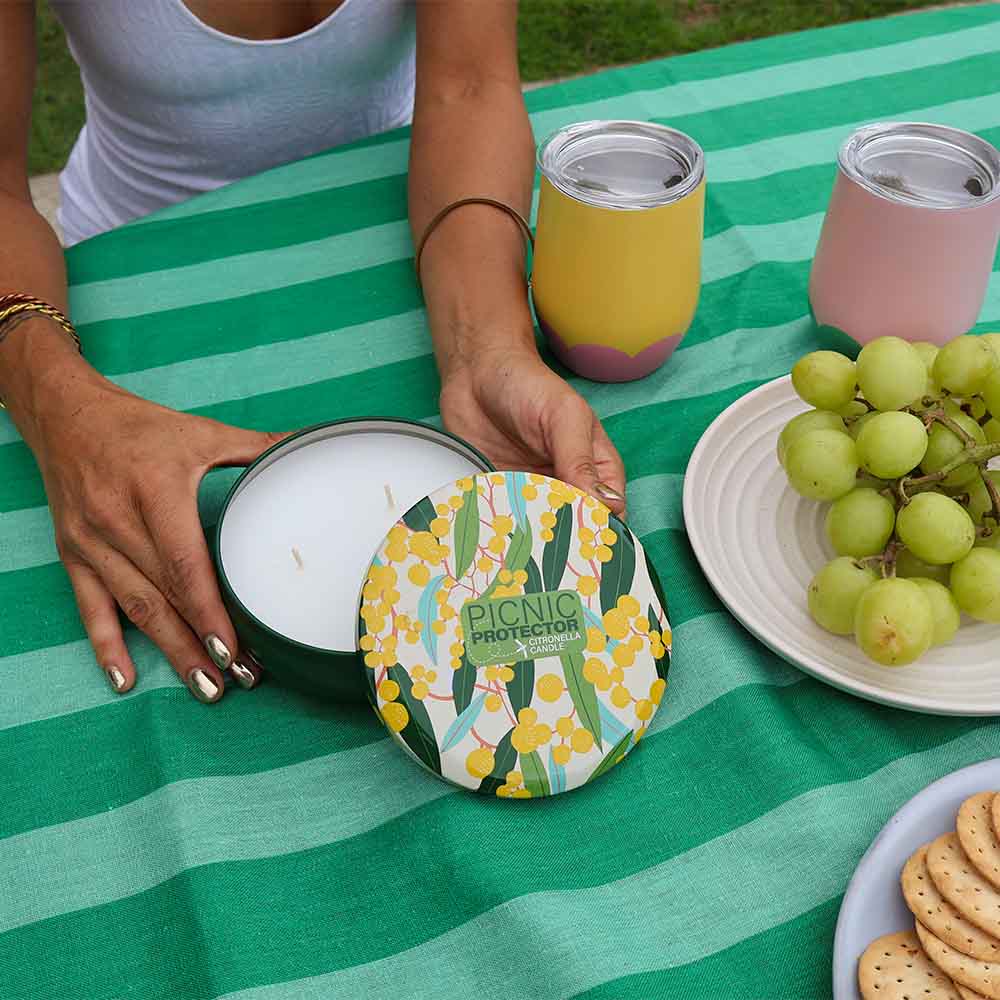 100% Cotton Tablecloth | Green Stripe - Both Sizes