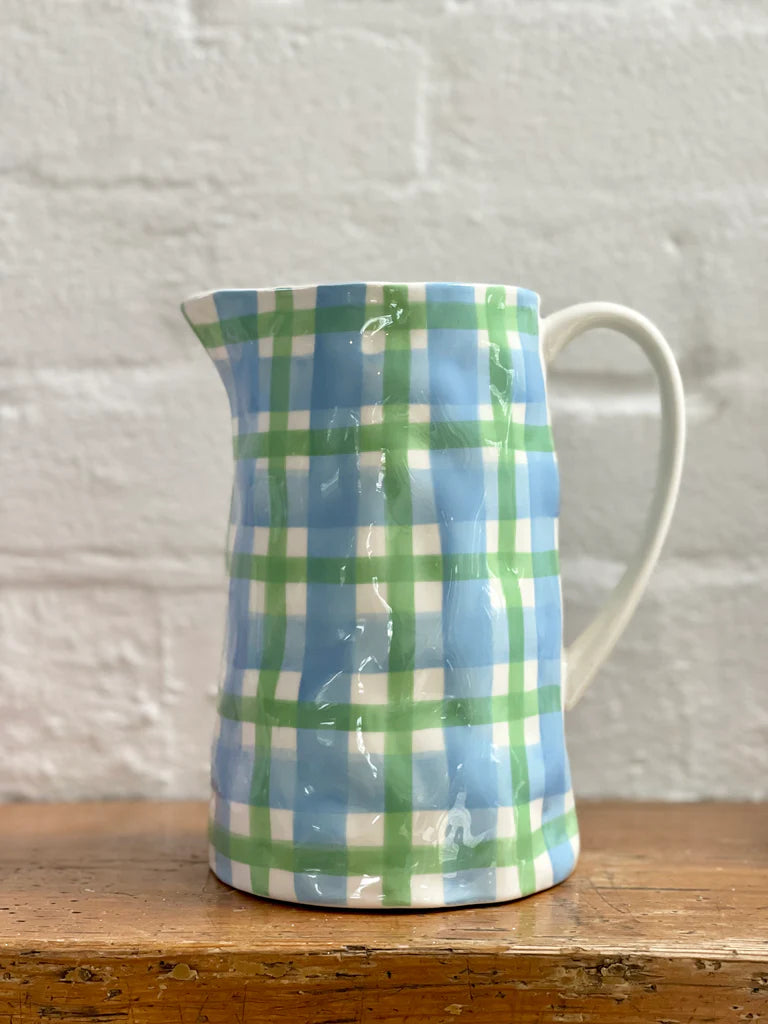 Medium Jug - Corn Flower Blue and Green Gingham