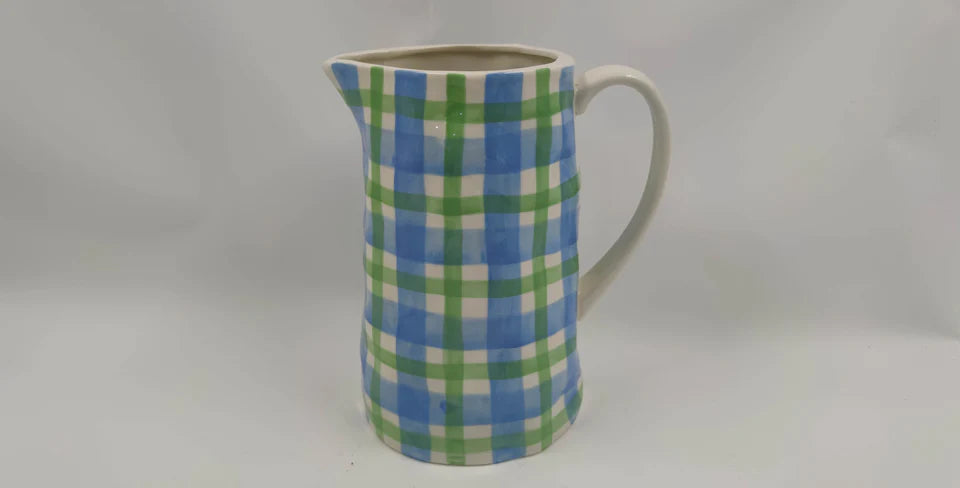 Medium Jug - Corn Flower Blue and Green Gingham