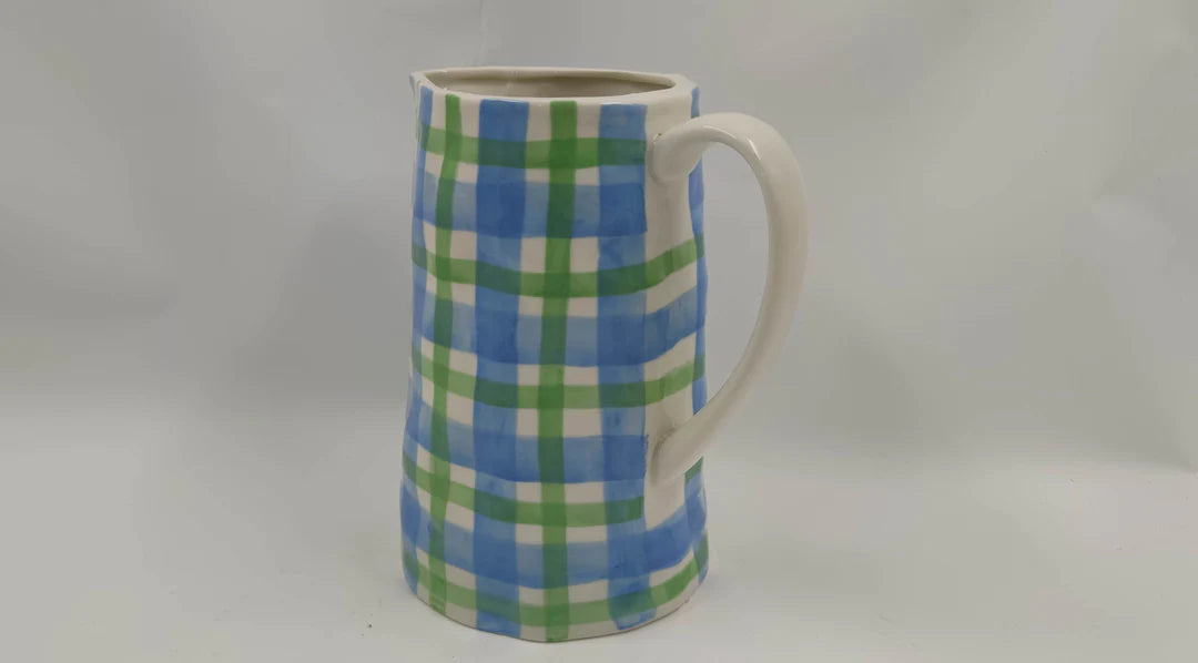 Medium Jug - Corn Flower Blue and Green Gingham