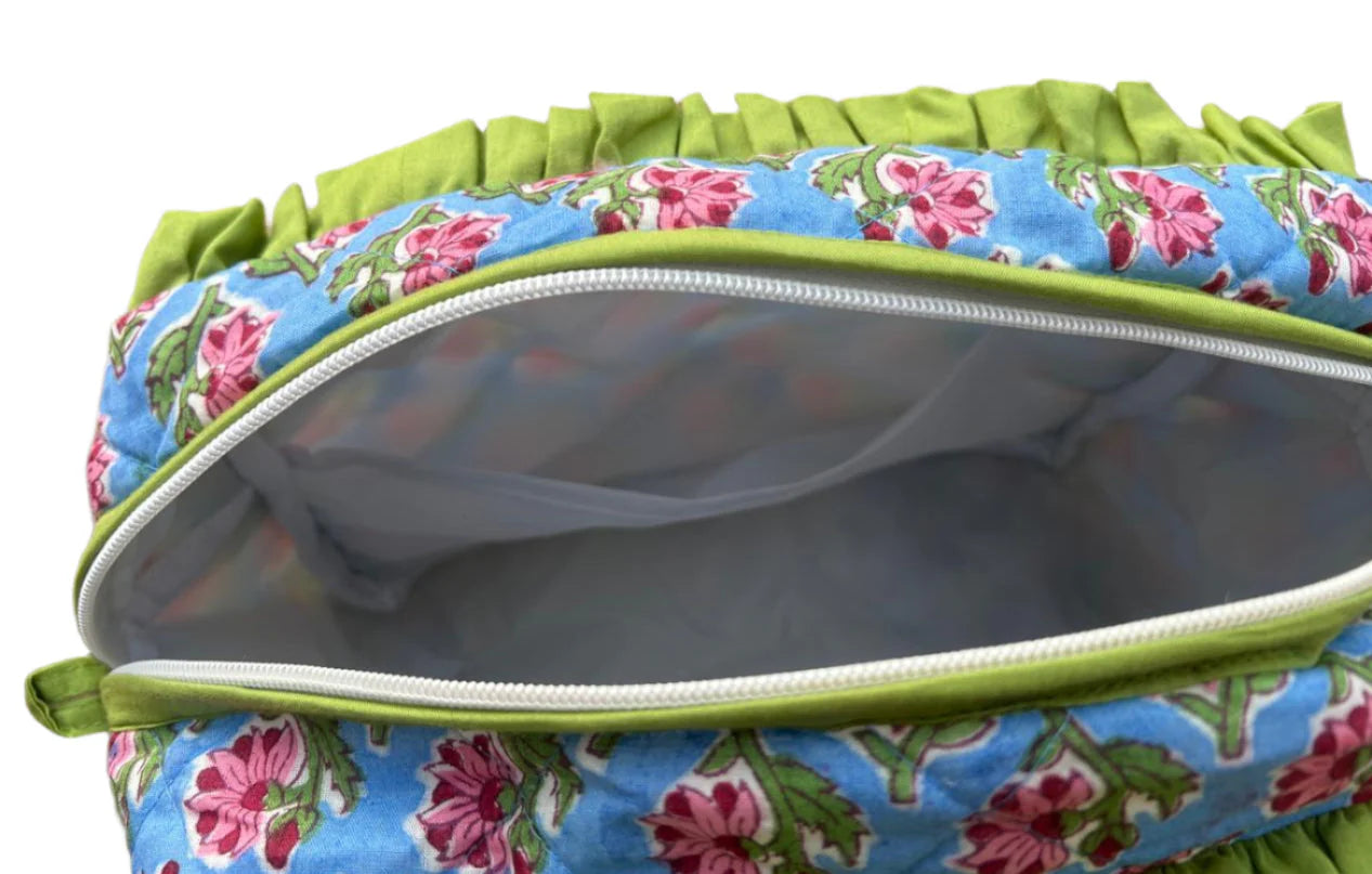 Cotton Cosmetic Bag - Green Frill