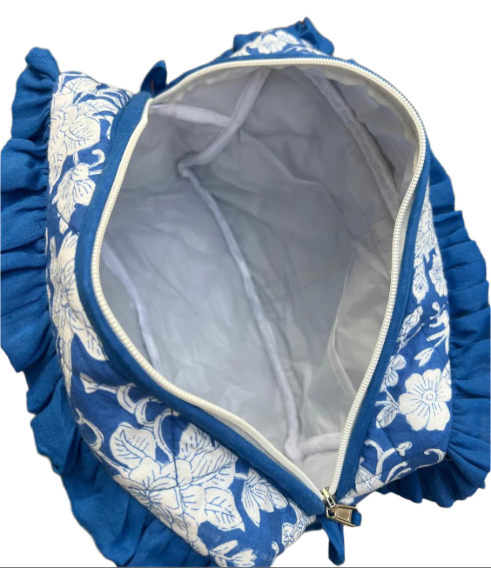 Cotton Cosmetic Bag - Blue Frill