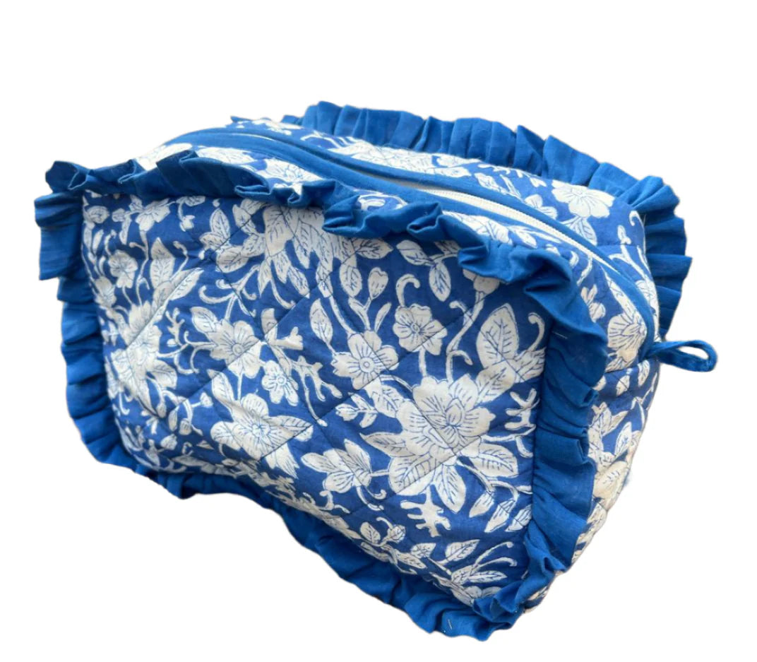 Cotton Cosmetic Bag - Blue Frill