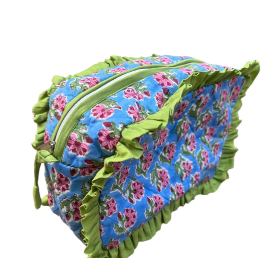 Cotton Cosmetic Bag - Green Frill