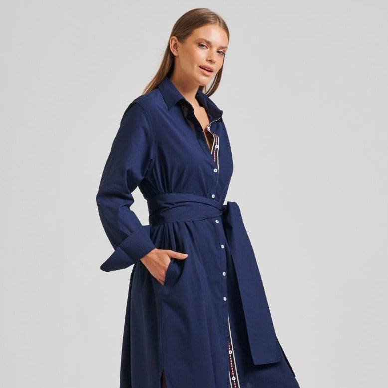 The Pippa Oversized Cotton Longline Dress - Navy