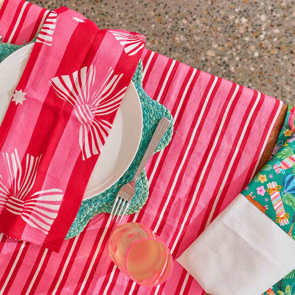 100% Cotton Tablecloth | Red & Pink Stripe - Both Sizes