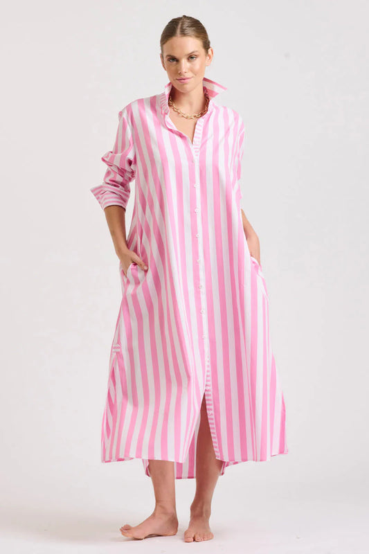 The Adele Shirtdress - Pink Wide Stripe