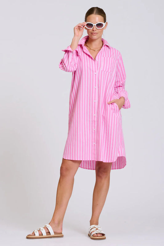The Classic Shirtdress - Double Pink Stripe