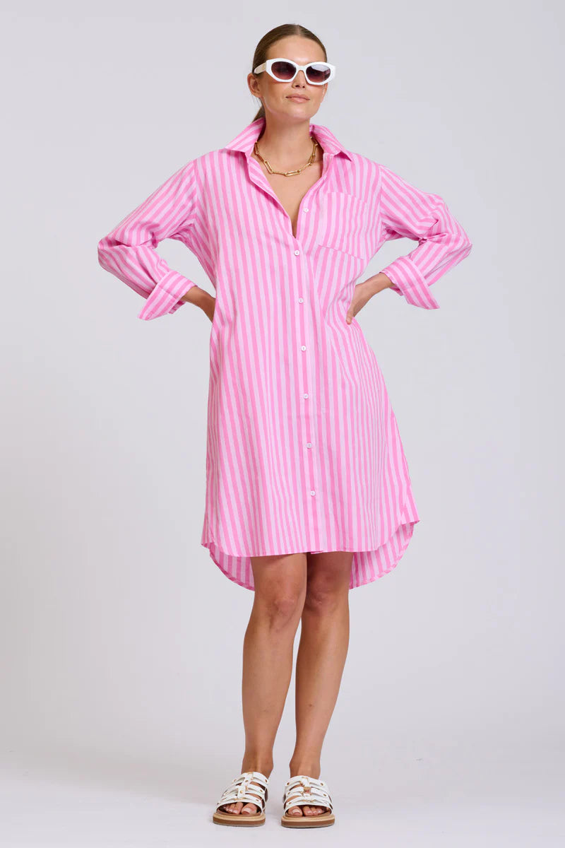 The Classic Shirtdress - Double Pink Stripe
