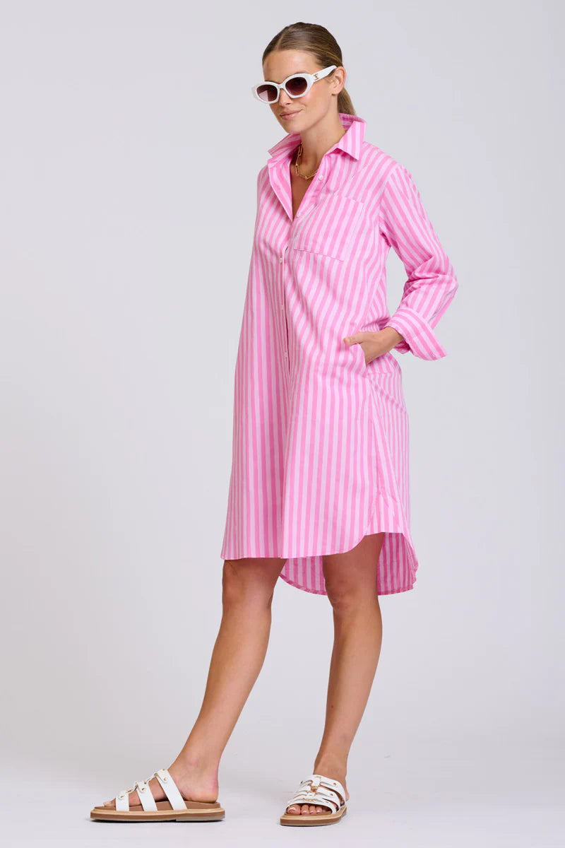The Classic Shirtdress - Double Pink Stripe