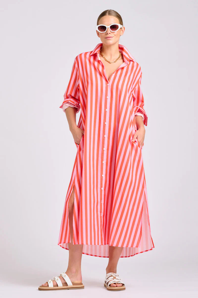 The Luna Dress - Pink Papaya Stripe
