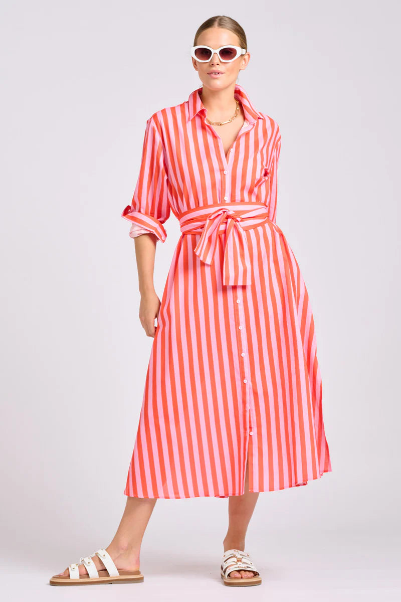 The Luna Dress - Pink Papaya Stripe