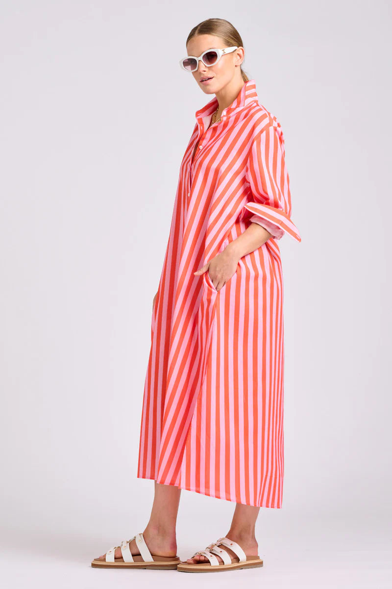 The Luna Dress - Pink Papaya Stripe