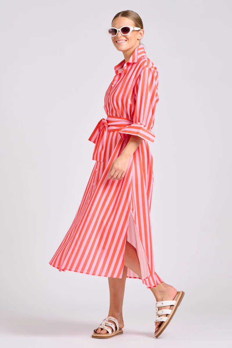 The Luna Dress - Pink Papaya Stripe