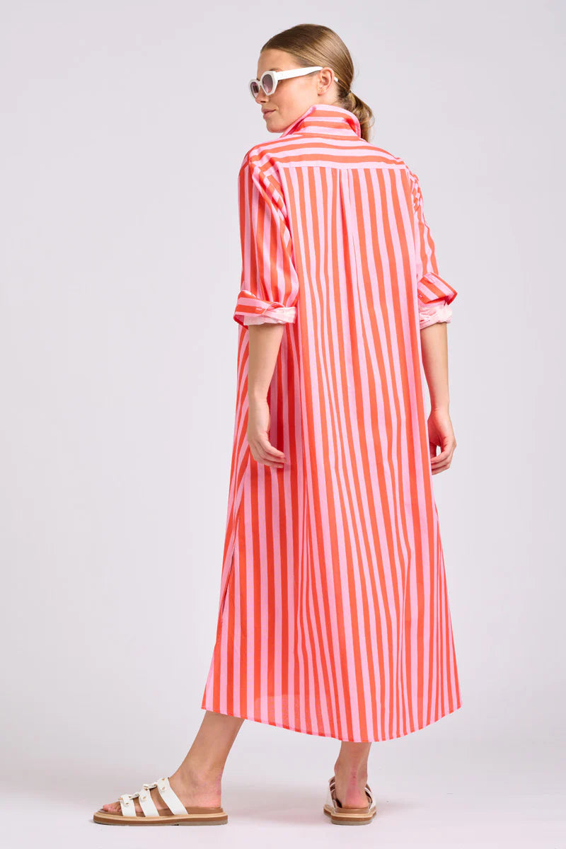 The Luna Dress - Pink Papaya Stripe