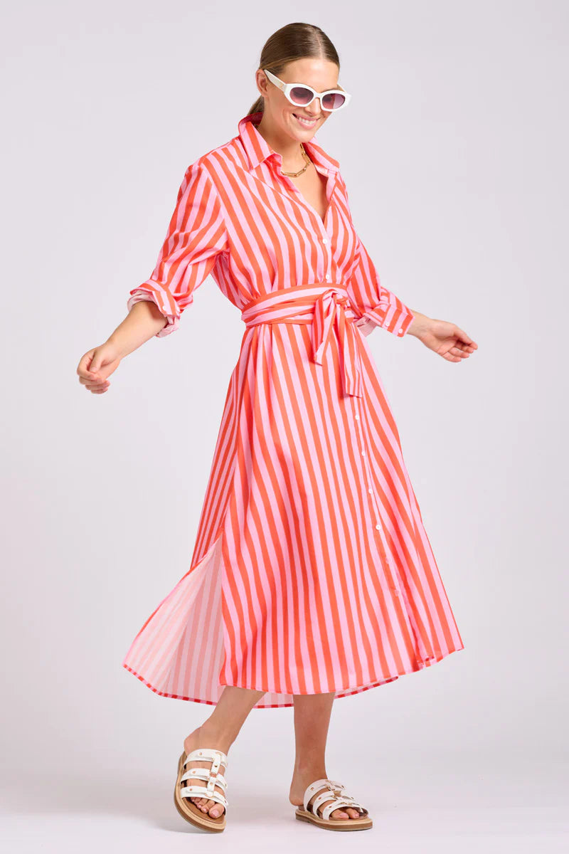 The Luna Dress - Pink Papaya Stripe