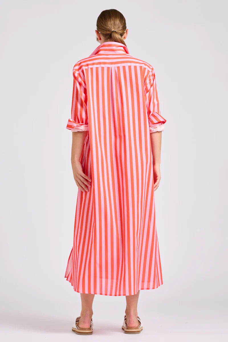 The Luna Dress - Pink Papaya Stripe