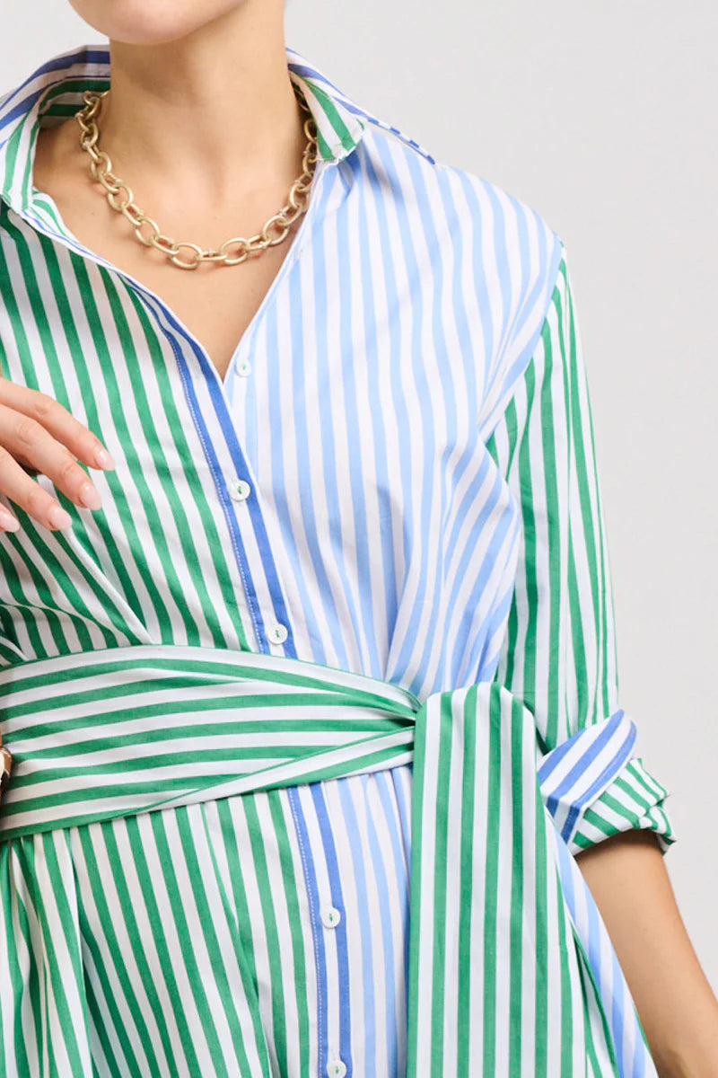 The Luna Oversized Long Shirtdress - Blue/Green Stripe Combo