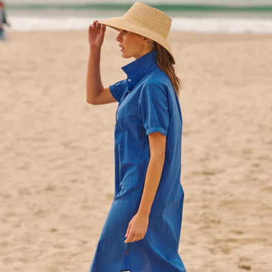 The Annie Short Sleeve Shirt Dress - Bright Blue