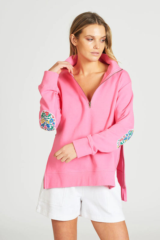 The Collar Cotton Sweatshirt - Hot Pink/Floral